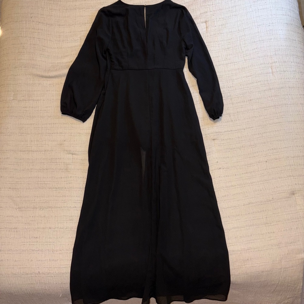 Entro Black Floral Embroidered Maxi Romper Dress Long Sleeve Rose Boho‎ Large - Picture 5 of 6